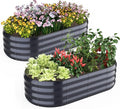 Galvanized Raised Garden Bed 2 Pcs 4x2x1ft Oval Metal Planter Box Outdoor for Planting Vegetables Fruits Flowers Grey