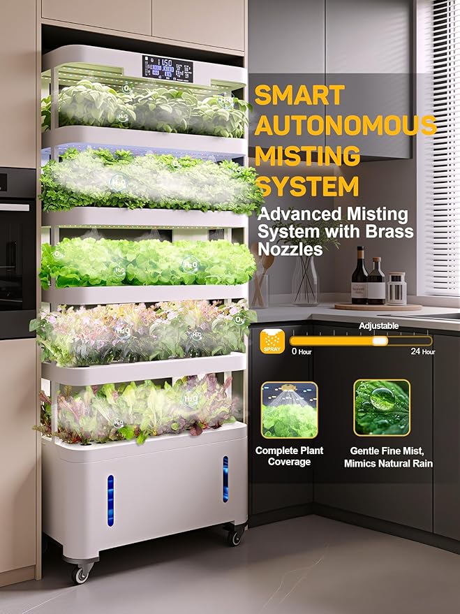 Large Hydroponics Growing System 148-Pod Vertical Indoor Garden Hydroponic Tower with Full-Spectrum Grow Lights Ultra-Quiet Pump Dual Water Tanks 30-Day Self-Managed for Home &amp Commercial