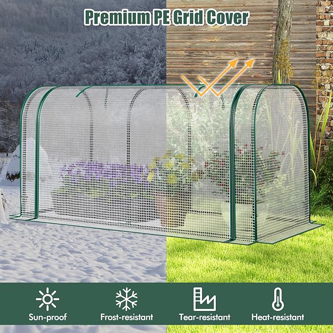 Happygrill Raised Garden Bed with Greenhouse Cover Raised Bed with Legs &amp Drainage Holes for Herbs Vegetables Outdoor Wood Elevated Planter Box for Patio Backyard Balcony (White+Grey)