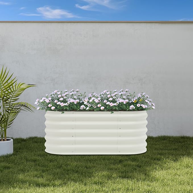 3.44x2x1.4ft Oval Galvanized Metal Raised Garden Beds Kit 6-in 1 Outdoor Planter Box 1.4ft Deep Raised Beds for Gardening Vegetables Flowers and Plants
