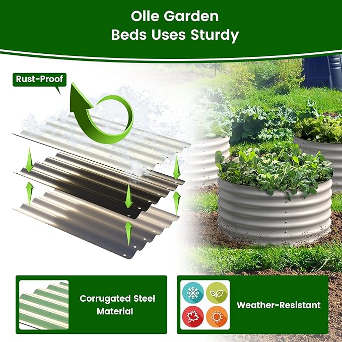 Olle Twin Round Raised Beds for Gardening Galvanized Planter Box for Vegetables Metal Raised Garden Bed Easy Setup Round Metal Raised Bed for Urban Farming Ivory 24 X 17