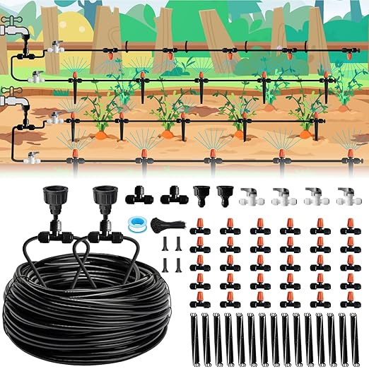 120FT Drip Irrigation Kit for Garden Quick-Connect Raised Bed Watering System with 1/2 &amp 1/4 Plant Accessories Drip Line Kit for Greenhouse Raised Bed DIY Micro Sprinklers Set for Yard Outs