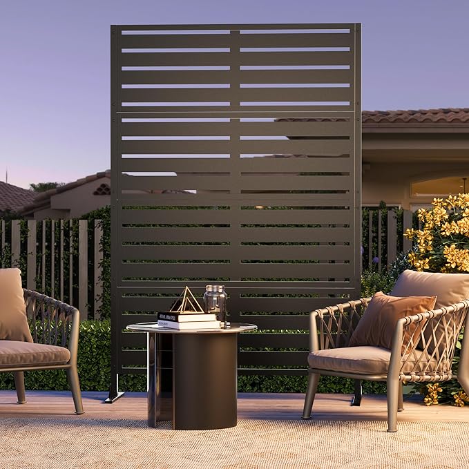 Modern Shade Metal Privacy Screen Outdoor 72 H x 48 W Stable &amp Durable Privacy Fence Panels for Instant Privacy &amp Space Division Freestanding Decorative Patio Screens for Outdoor Black (1