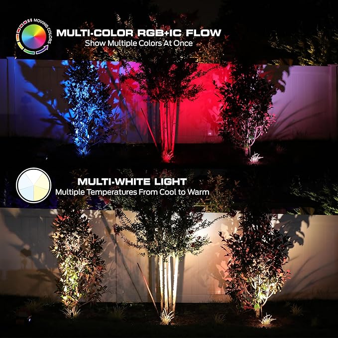 Monster Smart Outdoor RGB+IC+WW Spotlights 2 Pack Dimmable LEDs Sound Reactive IP44 Water &amp Weather Resistant Compatible with Alexa Siri Google Home Monster App Razer Chroma Voice Control