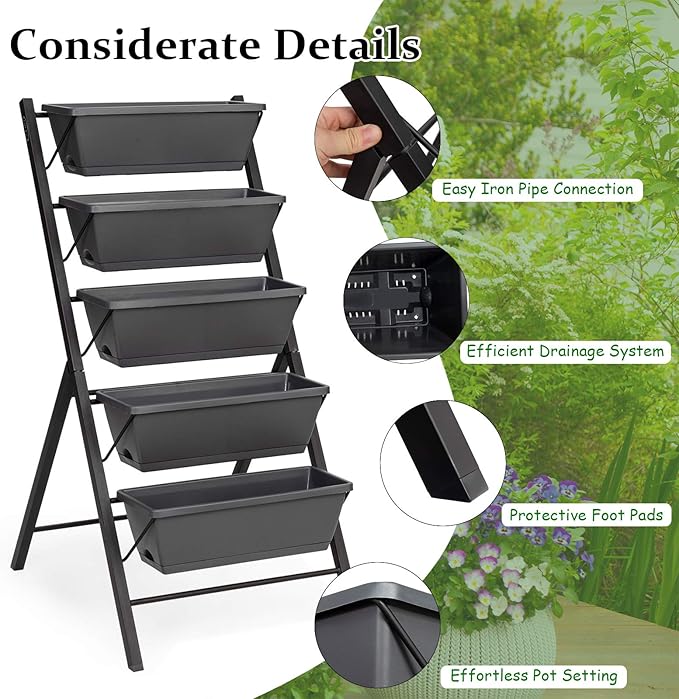Giantex Set of 2 Vertical Raised Garden Bed Elevated Planter Raised Beds with Water Drainage Freestanding 5 Container Boxes for Vegetables and Flowers Growing Outdoor Indoor Patio Balcony