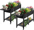 YEFU Raised Garden Bed with Legs: 57x18x30in Elevated Poly Planter with WheelsWaterproof Mobile Raised Bed Garden Elevated Planter Box Stand with Storage ShelfFor DeckPatioPorchYard (Black2pcs)