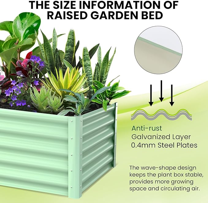 6x3x1.5 FT Galvanized Raised Garden Beds Large Raised Beds for Gardening Above Ground Garden Bed Outdoor Metal Planter Boxes Outdoor for Vegetables Flowers Fruits Olive Green 2 Pcs