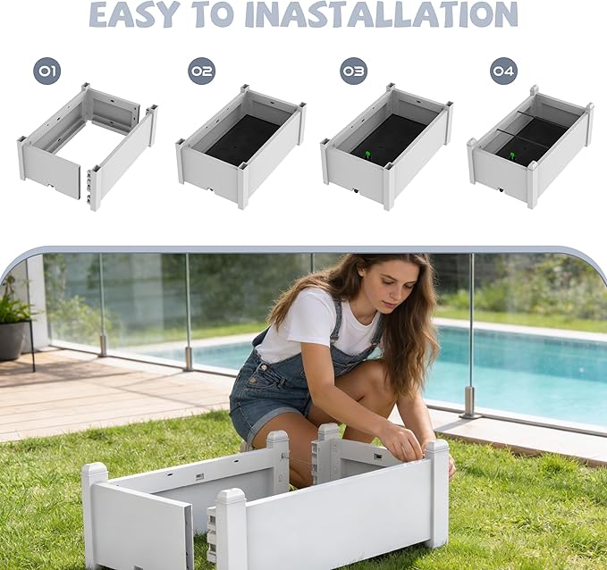 Elevated Raised Garden Bed 14 Gallon Outdoor Large Resin Patio Planter Box Stand Divisible with Drain Plug Water Monitor for Plants Vegetables Flowers Fruits (Ashen)