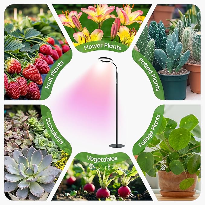 Grow Light for Tall Indoor Plants 60in Upgrade Pole ControllerRed Blue Warm Full Spectrum 95 LED Bead Plant Growing Lights with Floor StandAuto TimerDimmable Halo Ring Tree Growth Lamp