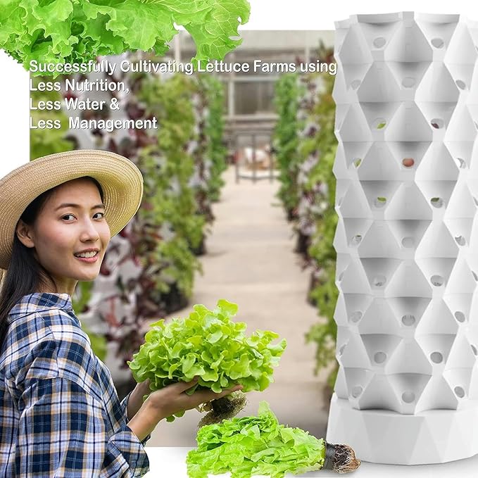 Hydroponics Growing System Vertical Tower Automated Aeroponics Indoor Tower Garden - Aquaponics Growing Kits for Fresh Herb Garden Fruits &amp Vegetables 48Pots