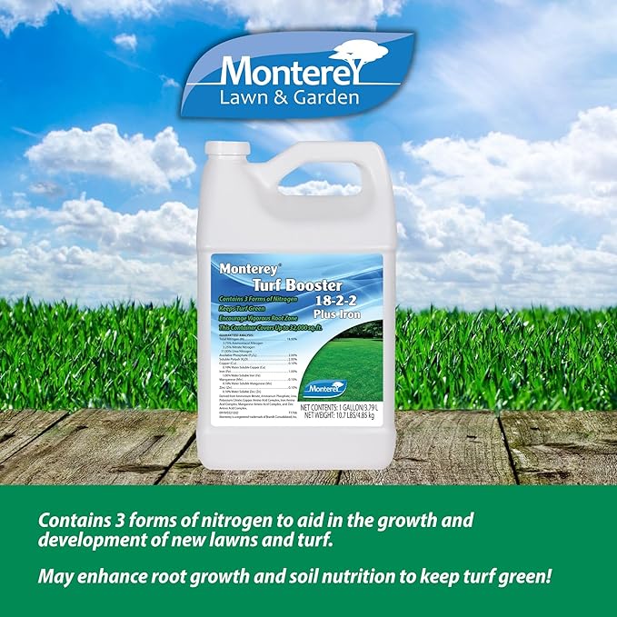 Monterey Turf Booster 18-2-2+1% Iron Lawn Fertilizer 1 Gallon Apply with Sprayer