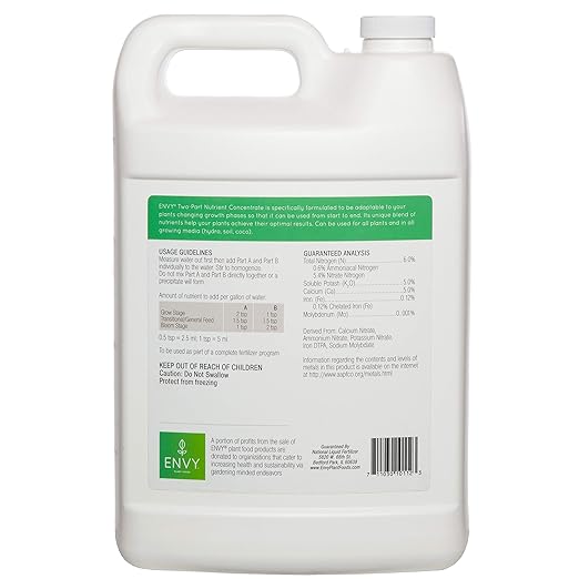 ENVY Part A (6-0-5) NPK - Part A of Two-Part Base Nutrients for Hydro Soil &amp Coir (Part A Gallon)