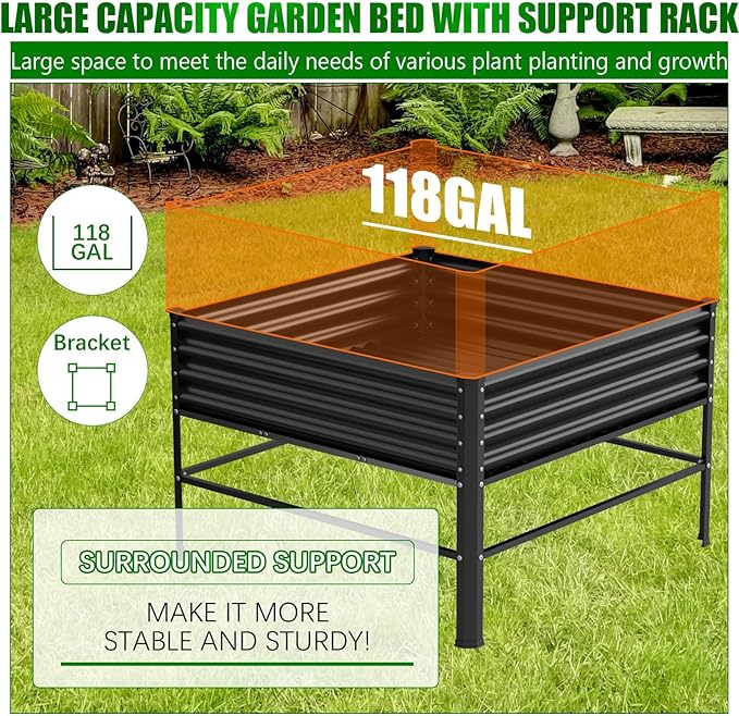 Galvanized Raised Garden Bed with Legs48×48×32in Large Metal Elevated Raised Planter BoxRaised Garden Bed1000lb Capacity with Drainage Holes for Vegetables Lawn Green Flowers Fruits Terrace