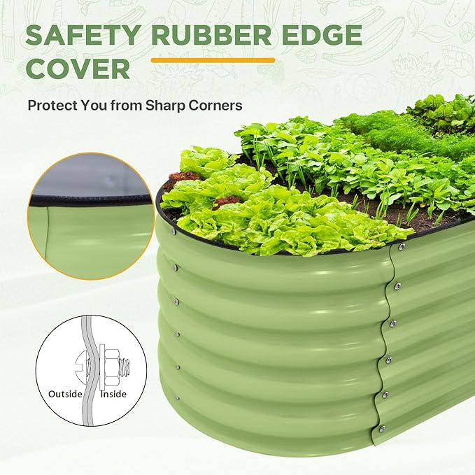 EAGLE PEAK 17'' Tall Outdoor Galvanized Raised Garden Bed Planter Planter Boxes for Outdoor Plants Vegetables Flowers and Herbs 6 in 1 Modular Design Olive Green