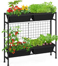 OYEAL Raised Garden Bed 32 Tall Elevated Planter Boxes with Trellis &amp Legs Standing Herb Garden Planter Outdoor for Gardening Vegetables Flowers Herbs Backyard Black
