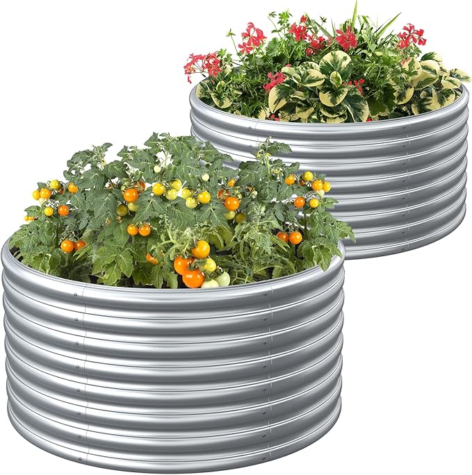 FRIZIONE 2-Pack 3x2FT Tall Round Raised Garden Bed for Vegetables Outdoor Garden Raised Planter Box Backyard Patio Planter Raised Beds for Flowers Herbs Fruits