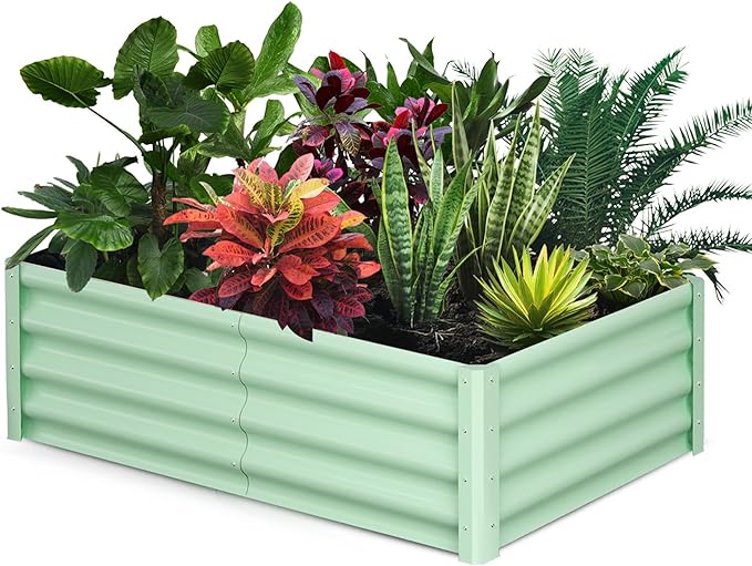 PeakPursuit Raised Garden Bed 6x3x1 FT Metal Raised Garden Beds Outdoor Rectangular Planter Box for Planting Plants Vegetables and Flower Green