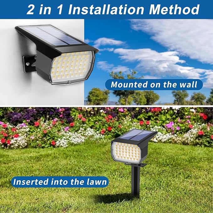 Solar Spot Lights Outdoor Waterproof IP65 12 Pack Landscape Spotlights with 46 LEDs 3 Modes Auto On/Off Solar Powered Flood Lights for Outside Pathway Yard Garden Walkway (Warm White)