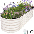 Galvanized Raised Garden Bed - 6x2x1.4FT Metal Planter Boxes Outdoor | Oval Steel Raised Bed Kit for Gardening with Protective Tape Gloves for Vegetables Flower Herb (White)