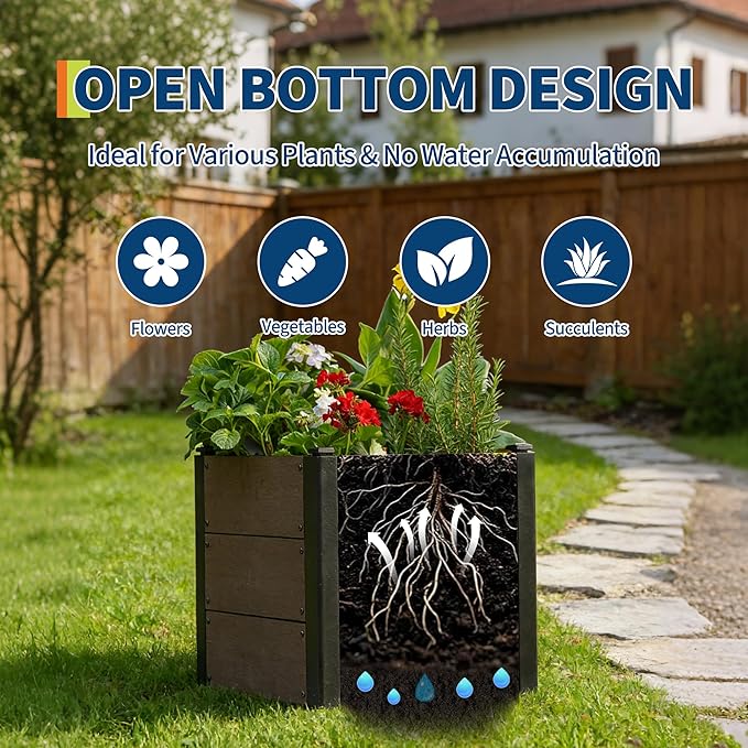 GarveeLife 19 x 19x 17 Wood Look Raised Garden Bed Without Bottom Outdoor Planter Box for Vegetables &amp Herbs Durable Composite Deep Root Bed for Vegetables Flowers in Backyard Patio