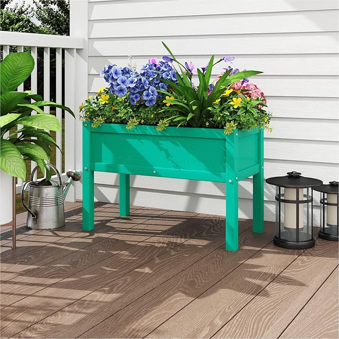 Small HDPE Raised Garden Bed Elevated Planter Box with Legs Outdoor All-Weather Planter Raised Beds for Seeds Herbs Flowers Vegetables (Aruba Blue)