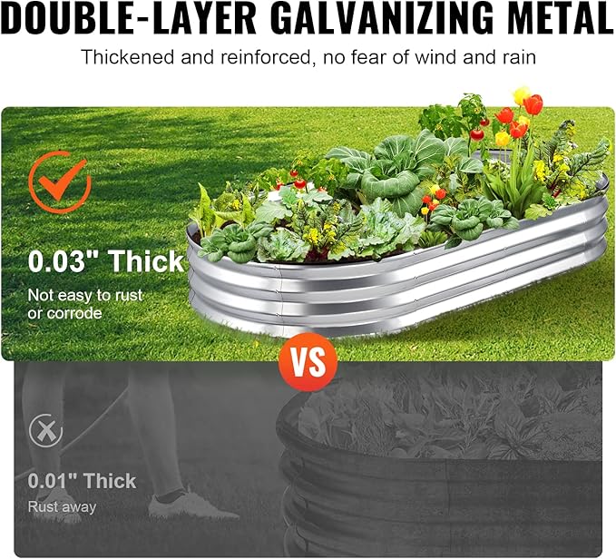 VEVOR Raised Garden Bed 71.9 x 36.4 x 11 inch Galvanized Metal Planter Box Outdoor Planting Boxes with Open Base for Growing Flowers/Vegetables/Herbs in Backyard/Garden/Patio/Balcony Silver