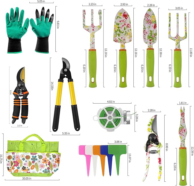 Gardening Tools – 42 Piece Premium Gardening Tool SetHeavy Duty Hand Tools with Fashion Garden Tools Organizer HandbagRust-Proof Gardening Tool Kit Ideal Gardening Gifts for Women(Pink Floral)
