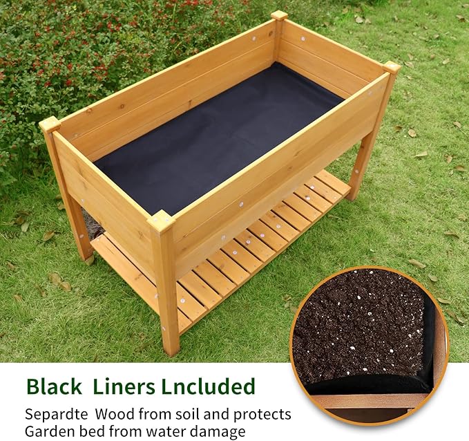 Raised Garden Bed Planter Box with Legs &amp Storage Shelf Wooden Elevated Vegetable Growing Bed for Flower/Herb/Backyard/Patio/Balcony 48.5x30x24.4in
