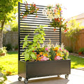 Planter Box with TrellisRaised Garden Bed with TrellisPrivacy Planters for Patio with Drainage Holes &amp Lockable Casters for Climbing PlantsVegetables and Vines