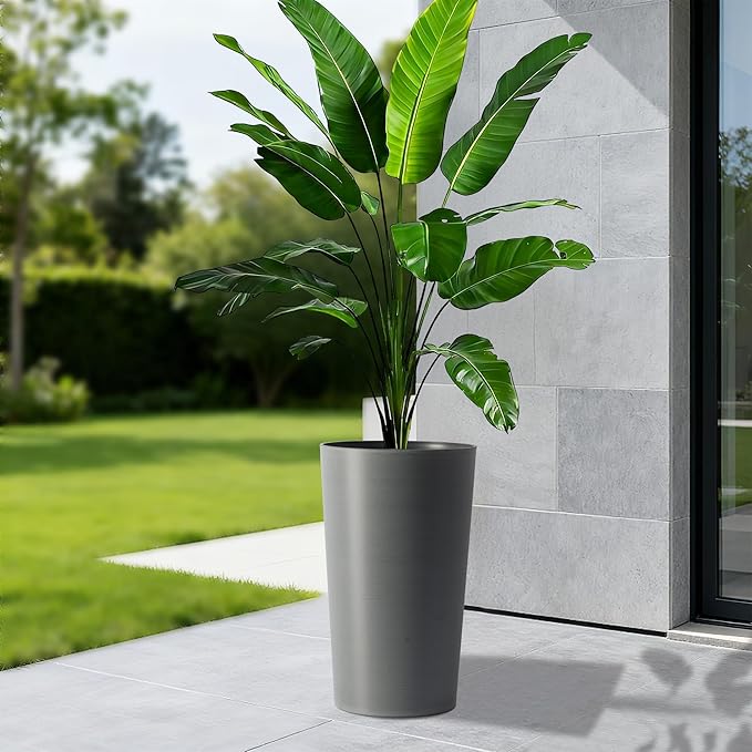 2 Pack Tall 21.7 in for Outdoor Plants Tall Square Planter Box Indoor Outdoor Porch Patio Flower Pot Big Tapered Matte Tree Flower Pot for Garden (Grey)