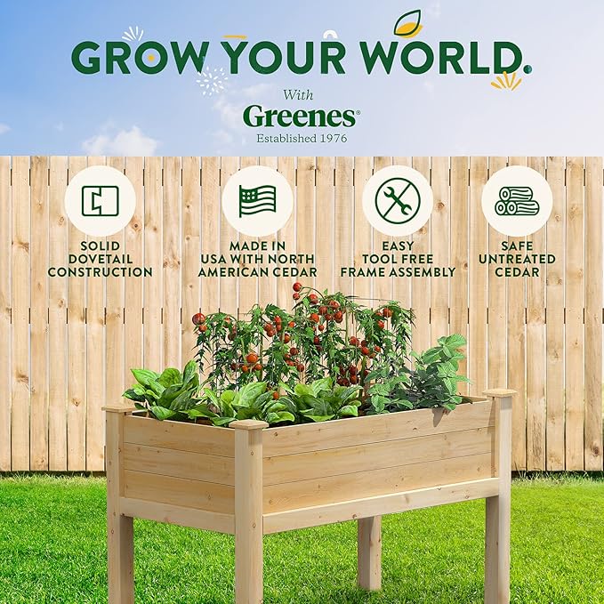 Greenes Fence Premium Cedar Elevated Garden Bed 24 W x 48 L x 31 H (3/4 Thick) - Made in USA with North American Cedar