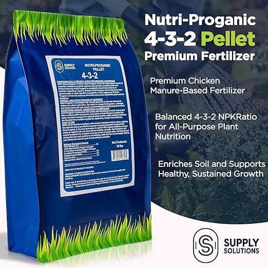 Supply Solutions 4-3-2 Nutri-Proganic Pellets Fertilizer - Ideal for Vegetable Garden Fruit trees and House Plants - All Purpose Chicken Manure Fertilizer for Indoor and Outdoor Variety of Food Crops