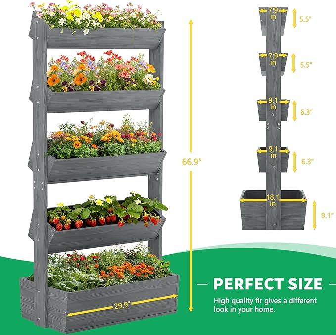 DoCred Vertical Wooden Raised Garden Bed 5 Tier Upgraded Garden Planters Freestanding Wood Plant Stand Flower Rack Wooden Planter Box for Plants Herbs Flowers Vegetables Outdoor Indoor