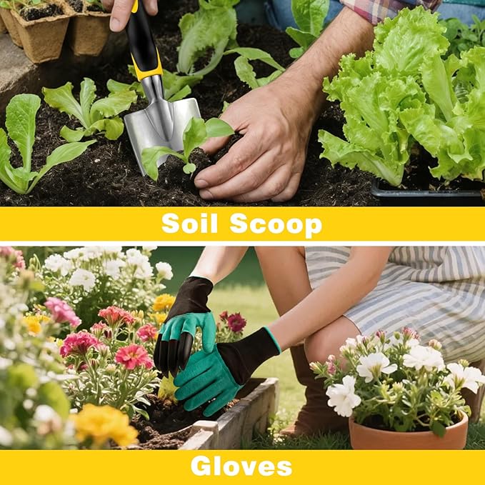 Garden Tools Ergonomic Gardening Tools Gardening Hand Tools Aluminum Alloy Material 7-piece an Ideal Gardening Gift for Women Men and Parents Yellow