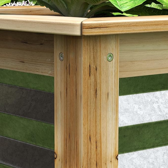 Raised Garden Bed Set of 2 Outdoor Galvanized Metal Planter Box Reinforced with Wood Stock Tanks for Growing Flowers Herbs Vegetables - Self-Draining 17.75 L x 17.75 W x 11.75 H