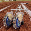 Double Wheels Push Garden Seeder Metal Precision Hand-Push Seeder Manual Roller Seeding Machine Row Planter and Fertilizer Applicator for Terraced Farm Garden(10 Nozzles)