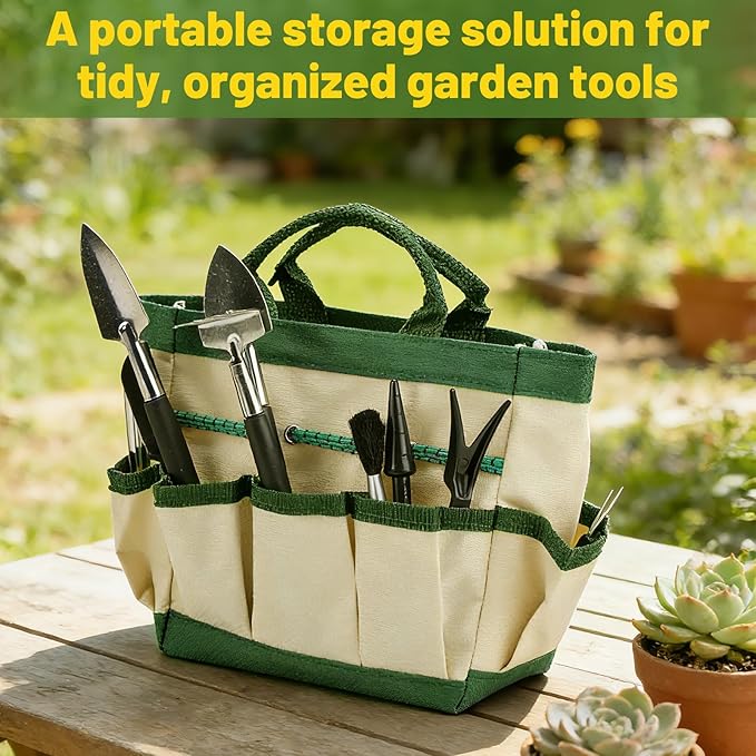 44pcs Small Gardening Tools Gifts for Women Beginners - Garden Hand Tools Set for Indoor Succulent Bonsai Plants Transplanting Included Bag/Repotting Mat/Shovel/Labels Green