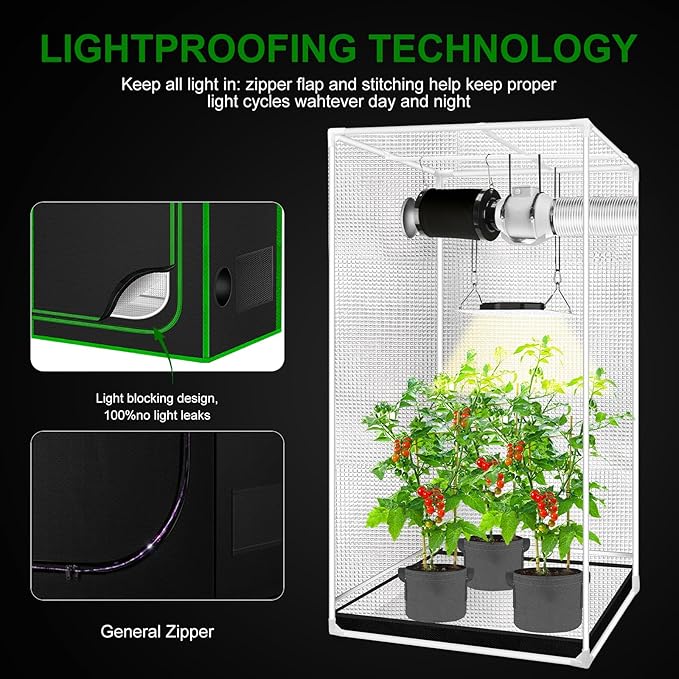 MELONFARM 34x34x72'' Grow Tent High Reflective 600D Diamond Mylar Canvas with Observation Window and Floor Tray for Hydroponic Indoor Plant Growing