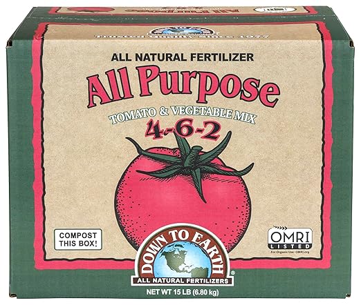 Down To Earth All Natural Fertilizers Organic All Purpose Tomato &amp Vegetable Mix - Plant Food for Tomatoes Peppers Herbs and Flowers 4-6-2 15 lb