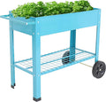 Sunnydaze 43-Inch Galvanized Steel Raised Garden Bed with Legs - Outdoor Elevated Planter Box with Wheels for Vegetables - Blue