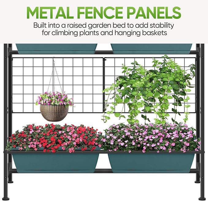 CADUKE Raised Planter Box with Legs 32 Elevated Vegetable Garden Beds Raised Garden Bed with Drainage Holes &amp Trellis Herb Garden Planter Outdoor for Vegetables Balcony Patio Green