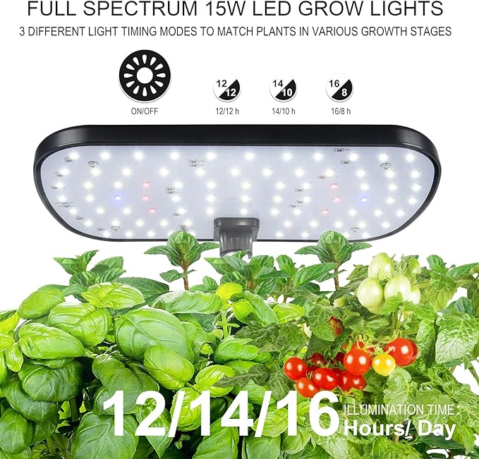 Hydroponic Growing System Led Grow Light Timer Automatic Water Pump Circulation Indoor Herb Garden Height-Adjustable Planters