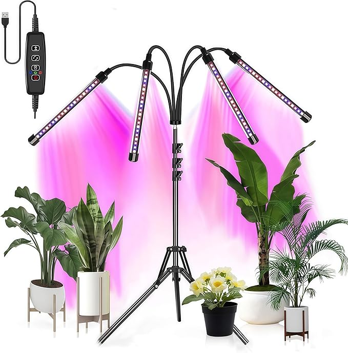 Plant Grow Lights for Indoor Plants Growing 3/9/12h Timer &amp 9 Dimmable Levels Full Spectrum LED Red Blue Light Plant Grow Lamp for Home Greenhouse Adjustable Tripod Stand Max 2.2M