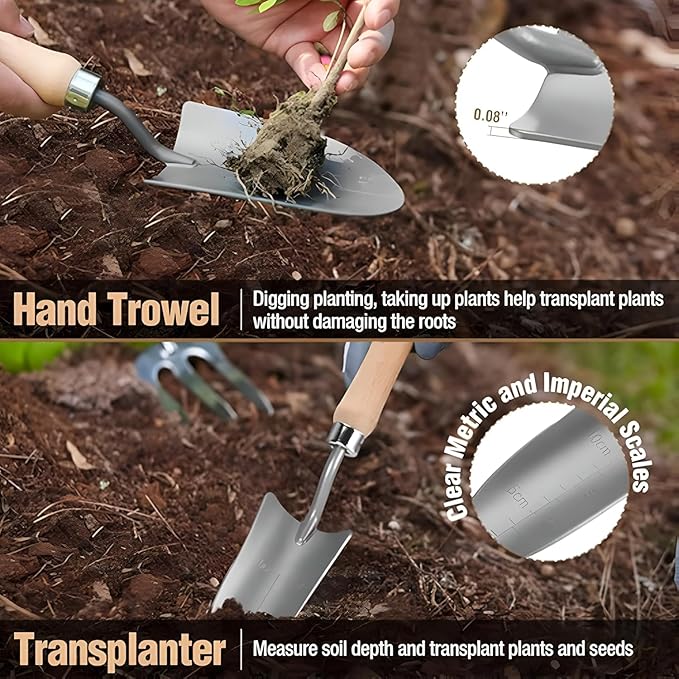 RK_Enterprises 5 Pcs Stainless Steel Garden Tools Set (2 Pcs Hand Transplant Shovel Rake Cultivator Shovel and Hand Weeder)