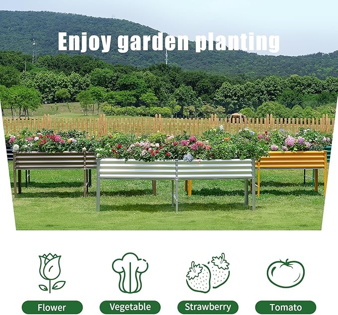 Land Guard Galvanized Raised Garden Bed with Legs 96×24×32in Raised Garden Beds Outdoor with Drainage Holes Planter Boxes Outdoor for Backyard Patio Balcony 1200lb Capacity Silver