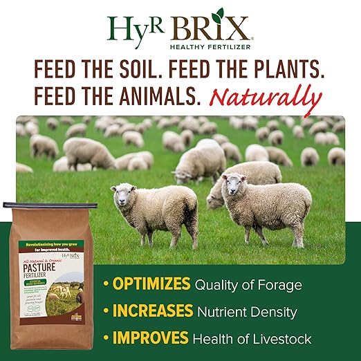 HyR BRIX All Natural &amp Organic 2-1-8 Pasture Fertilizer 45lb Bag - Organic Nutrition for Healthy Forage Livestock &amp Sustainable Pastures - Covers 4000 Square Feet