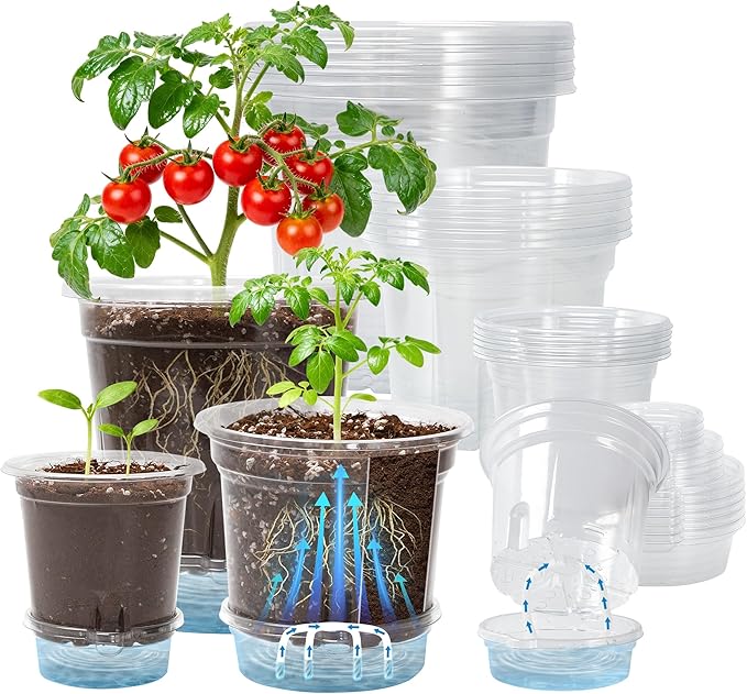 18 Pack 6.5/5/4 Inch Clear Self Watering Plant Pots with Bottom Water Tray &amp Watering Rope Transparent Nursery Pots with Drainage for Seedlings Herbs and Houseplants