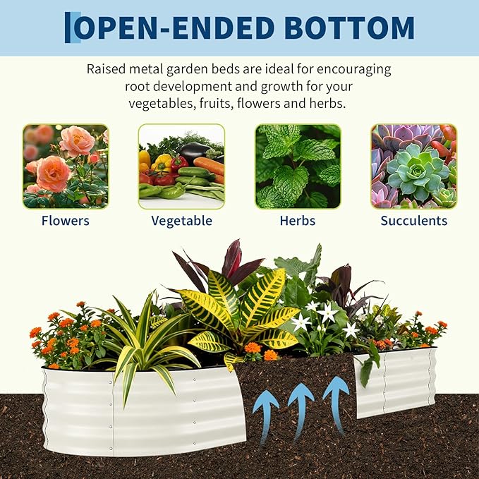 Garvee Galvanized Raised Garden Bed Outdoor 8x2x1.5 ft Metal Planter Box for Flowers Vegetables Rust-Resistant Raised Garden Beds for Gardening Easy Assembly Outdoor Garden Box &amp Planters Beig