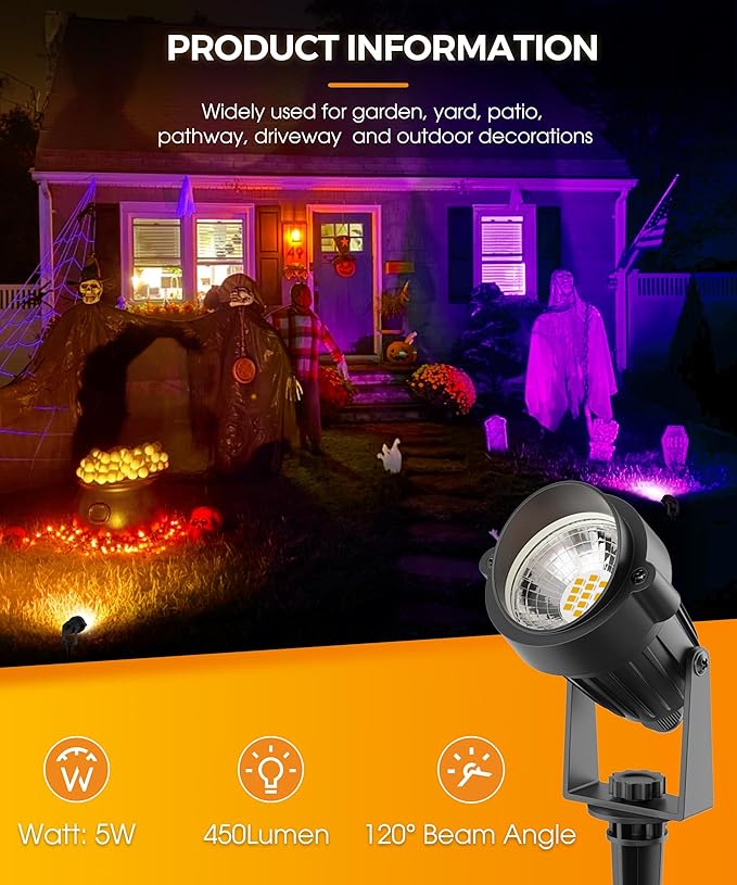 Halloween Orange and Purple Spotlights Outdoor+3000K Landscape Spotlight Outdoor 2Pack