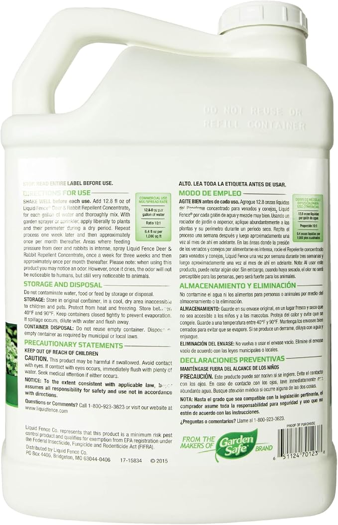 Liquid Fence Deer And Rabbit Repellent Concentrate 2.5 Gallons Apply Year-Round